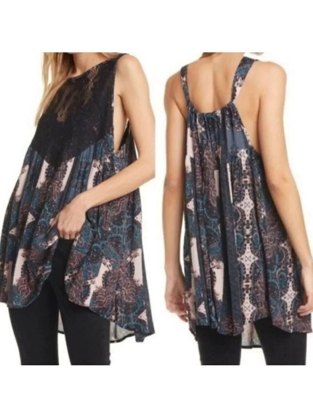 FREE PEOPLE COUNT Me In Trapeze black combo tunic